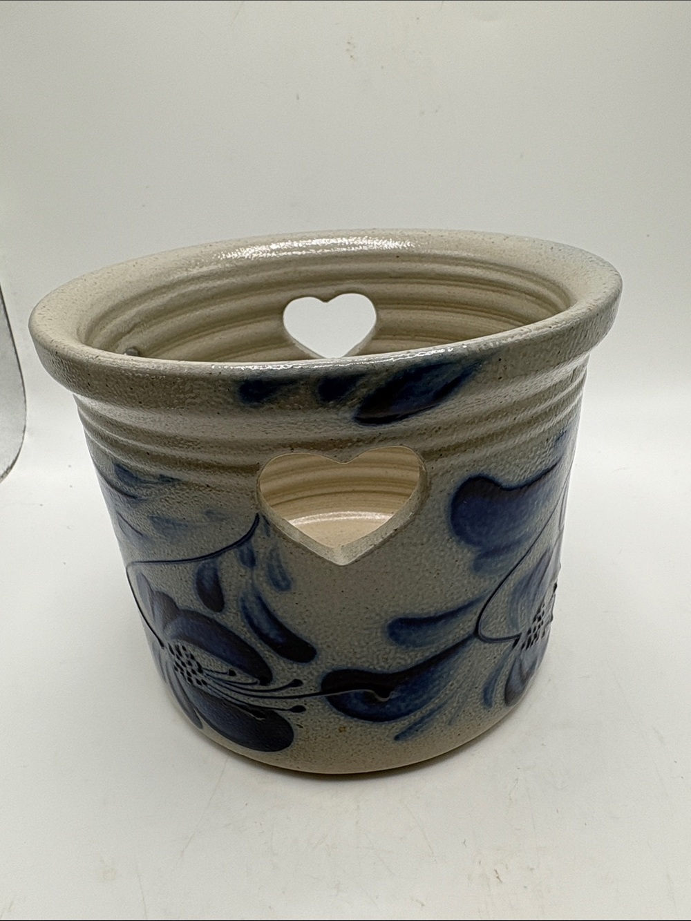 David Eldreth Pottery 2000 Crock/ Planter with Heart Cutouts